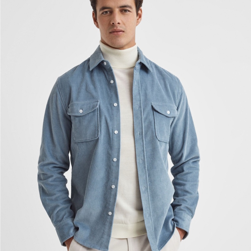 Blue Corduroy Button-Up Shirt
